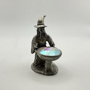 Vtg Spoontiques Pewter Fantasy Wizard Large Crystal Cauldron Figurine MR923 VGUC
